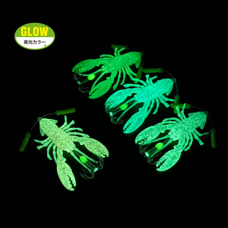 Luminous Crayfish Squid Bait 17g with Pin Swivel Slow Sinking Webfoot Octopus Egi Lure Glowing Cuttlefish Hook Sea Accessories