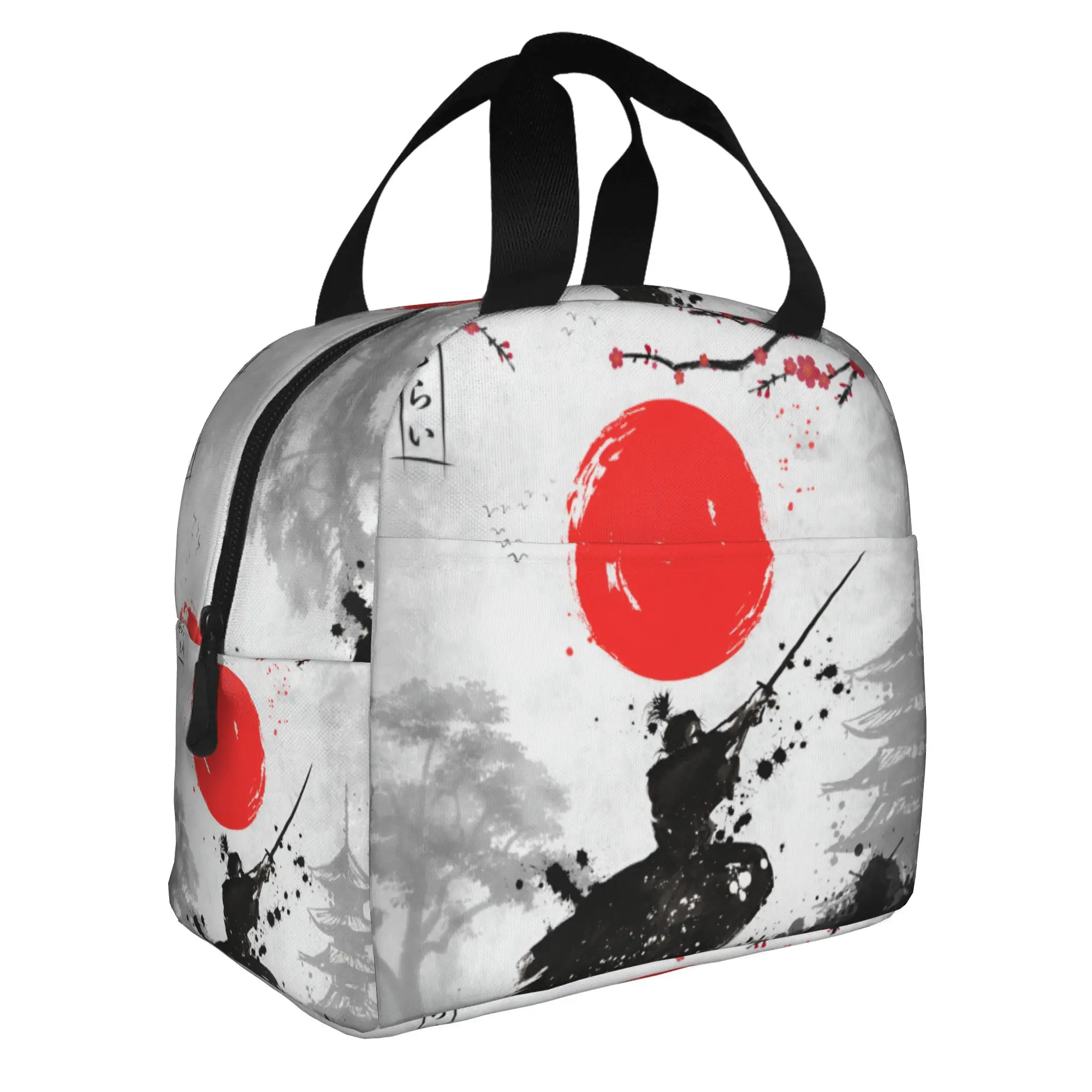 Japanese Samurai Insulated Lunch Bag for Camping Travel  Fuji Mountain Red Sun Waterproof Cooler Thermal Bento Box Women Men