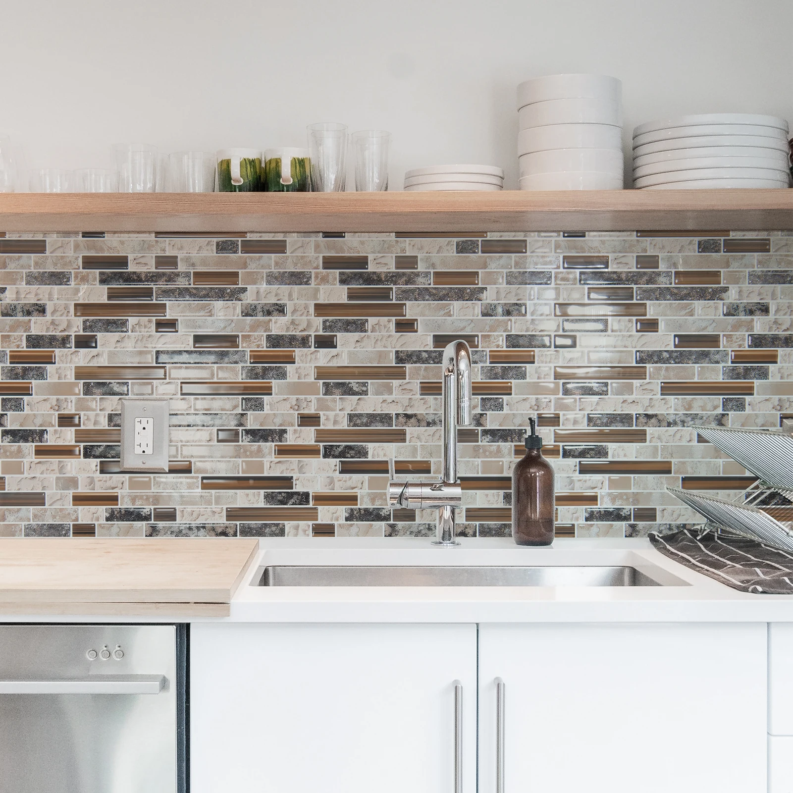 Art3d 10-Sheet Heavy-Duty Peel and Stick Backsplash, Waterproof Wall Tiles Stick on Kitchen Backsplash Living Space,Sandstone