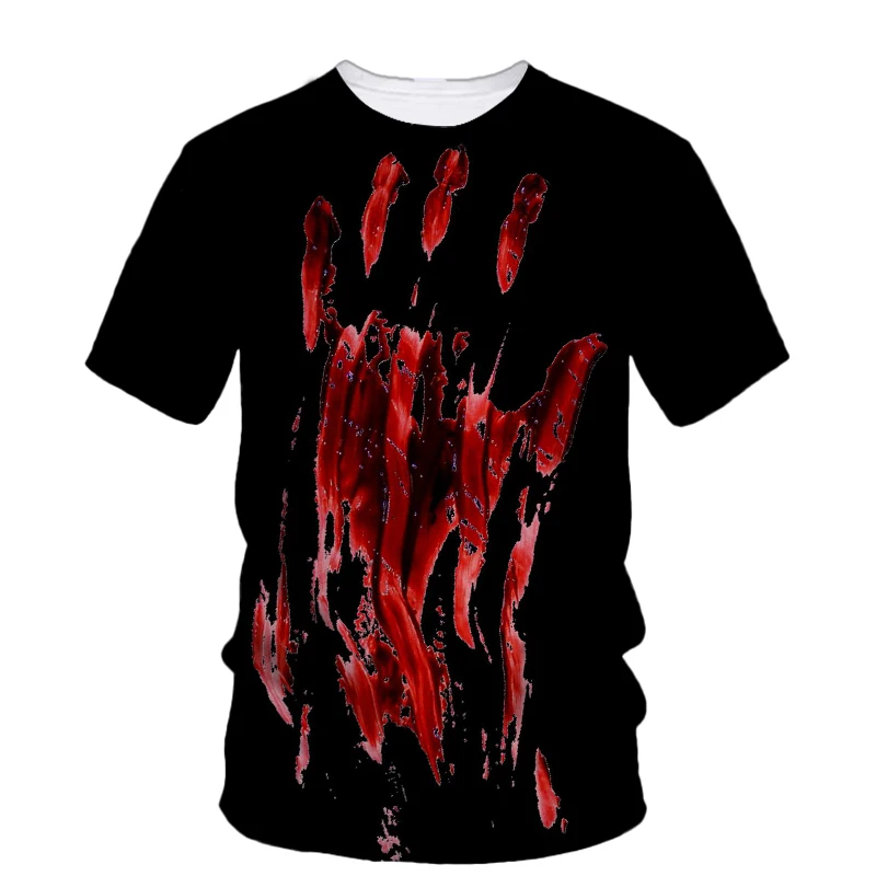 Horror Hip Hop Blood Print 3d Printed Summer Men\'s T-Shirt Short Sleeve Fashion Alternative Trend Loose Quality Crewneck Top