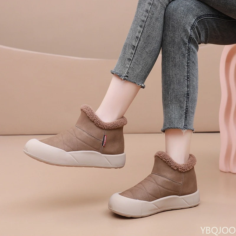 ファッショナブルで多用途な冬用スノーブーツ、暖かく厚い防水性、滑り止め、シンプルで快適な日常カジュアルな女性用コットンシューズ