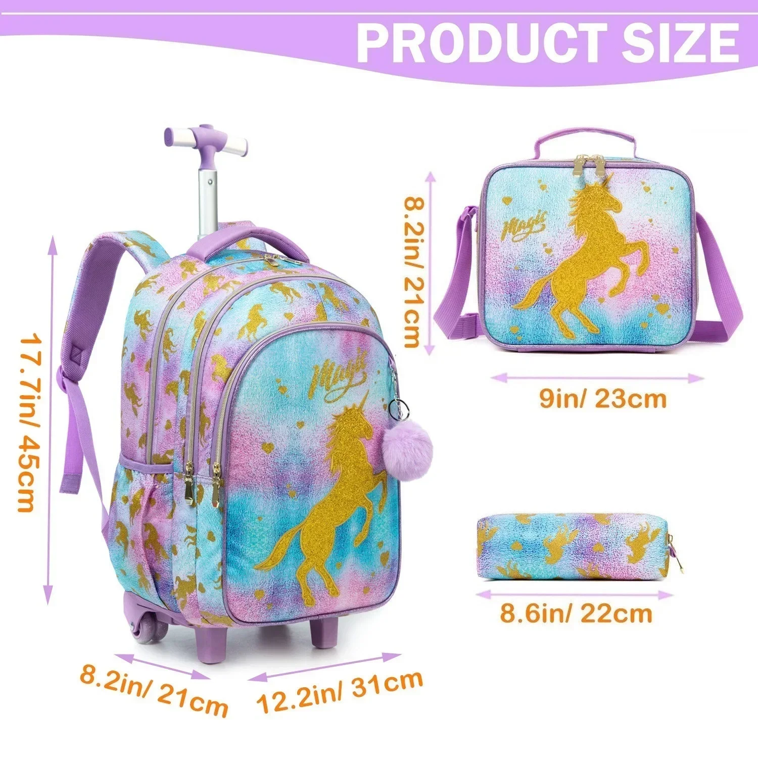 School Bags with Wheels Roliing School Backpack for Girls Roller Bag for Elementary Student Carry on Luggage Bookbag with Roller