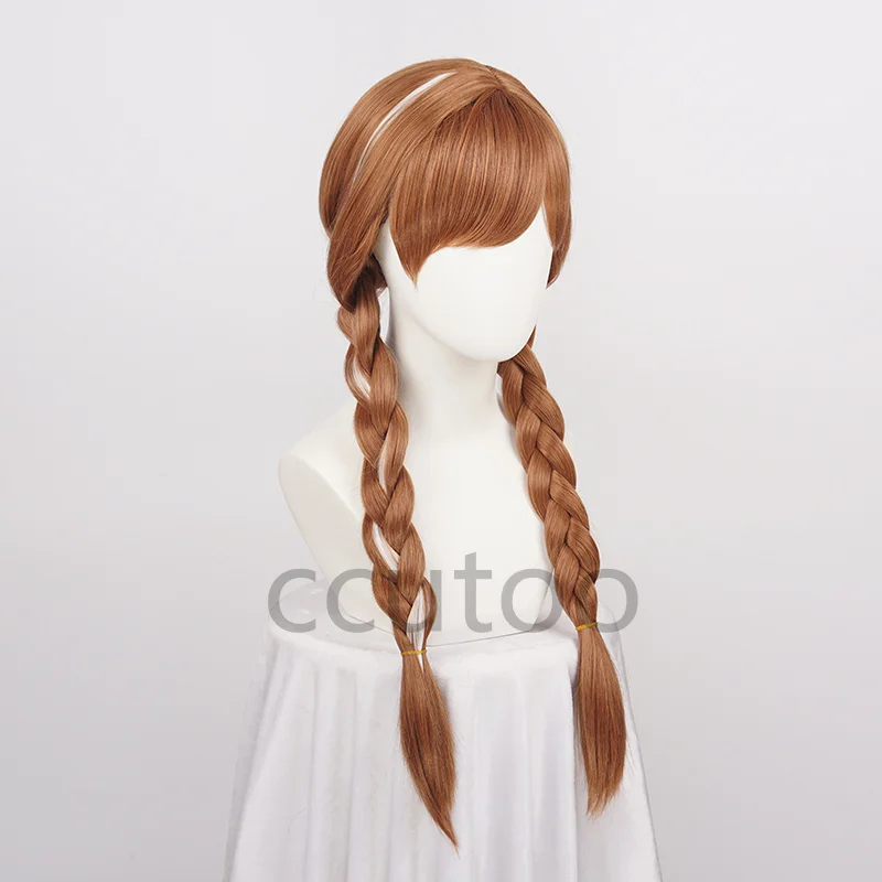 Halloween Women Princess Anna Wig Brown Braids Adult Party Synthetic Hair + Wig Cap