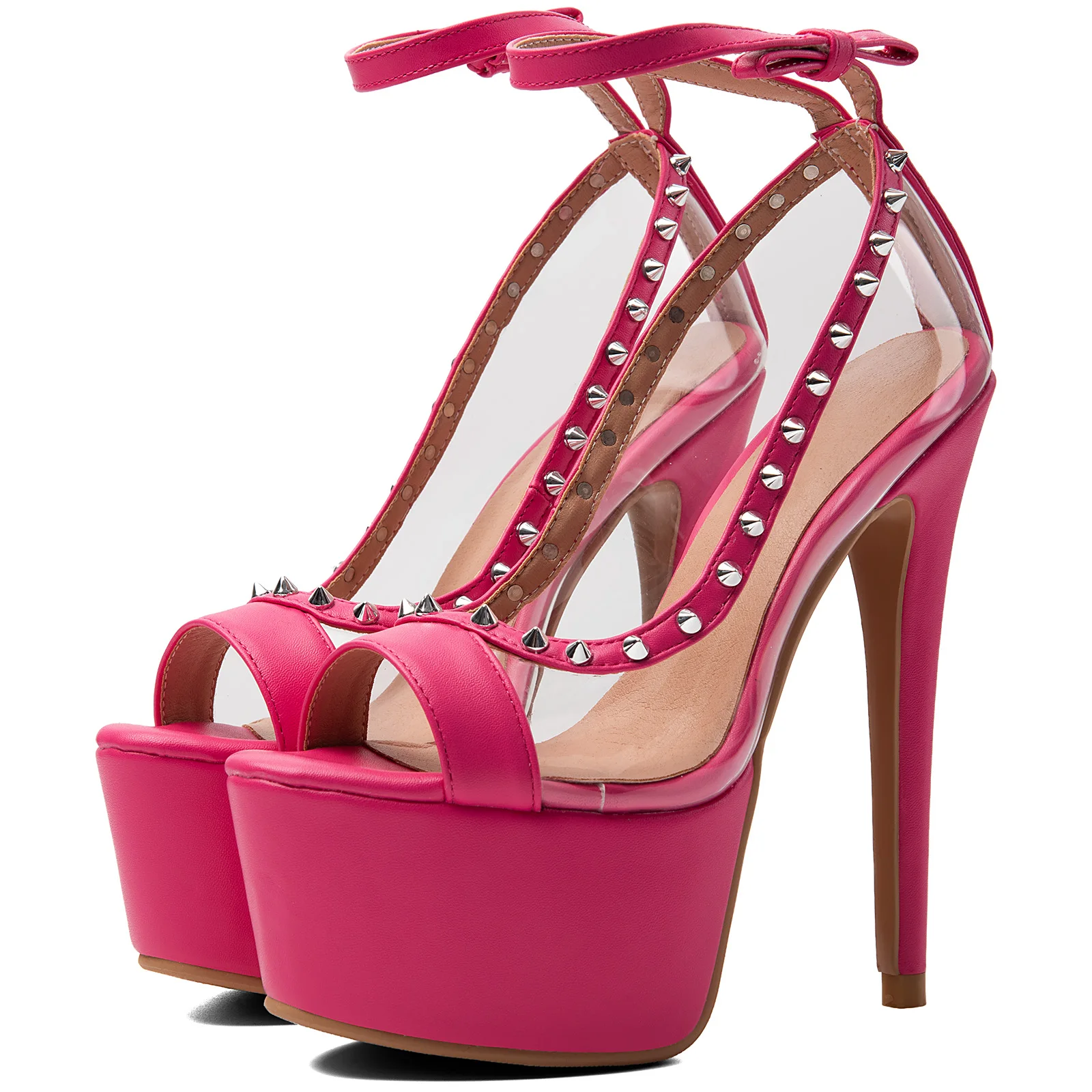 2026 Rose Red Splicing Clear P - Clear Strap Heel review and price