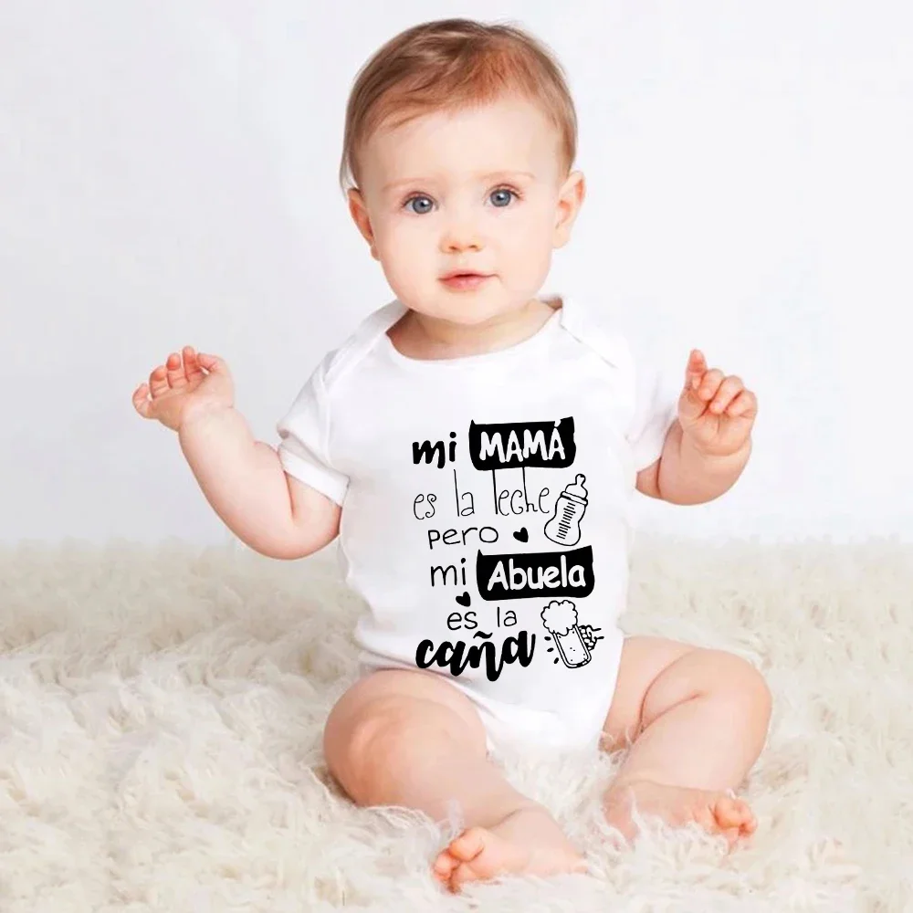 My Mom Is The Milk But My Grandfather Is The Cane Baby Romper Infant Short Sleeve Bodysuits Mothers Day Toddler Outfits