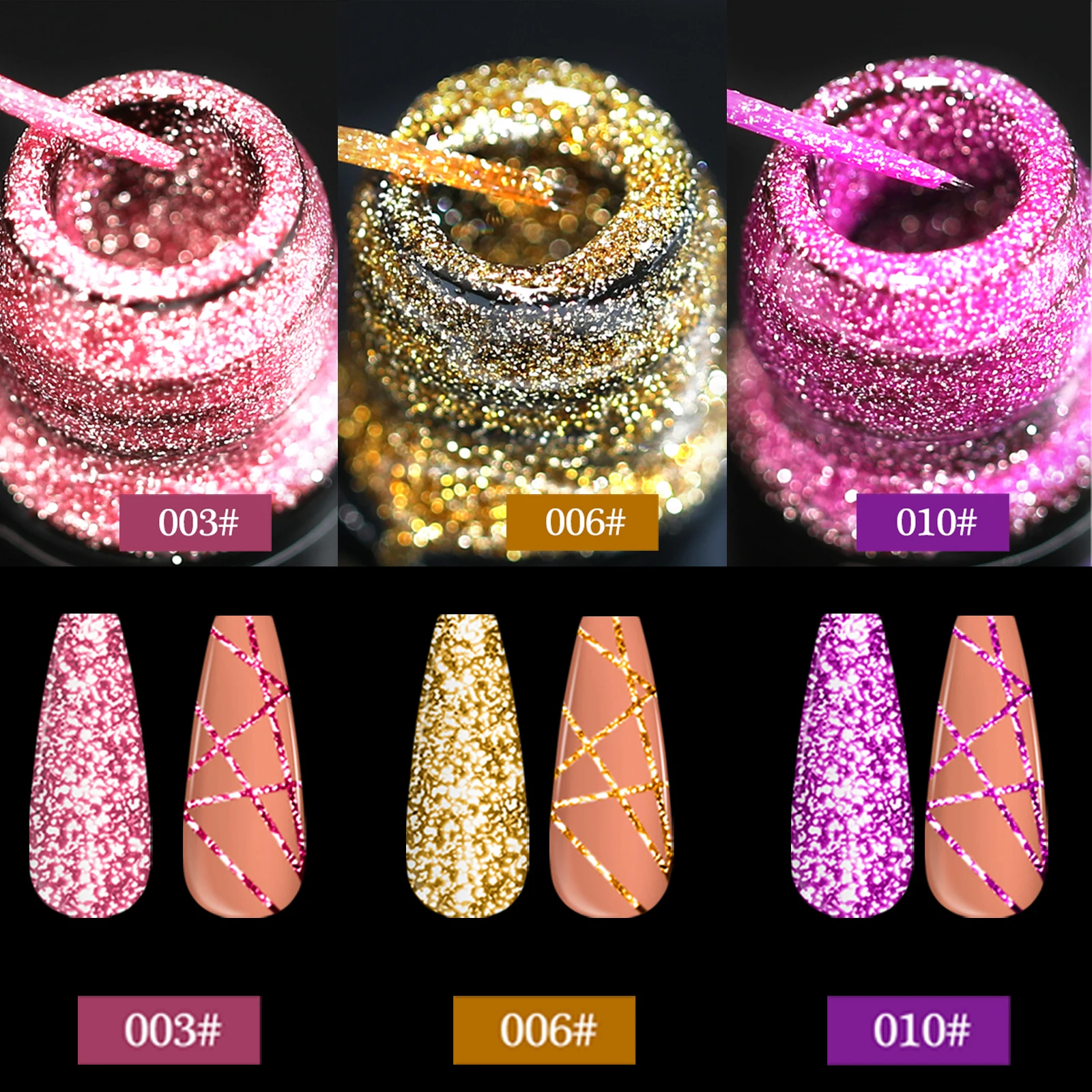 3pcs Fluorescent Line Gel Nail Polish Super Shiny Glitter Ultra Thin Line Painting Nail Art Graffiti Stripe Nail Art Gel Varnish
