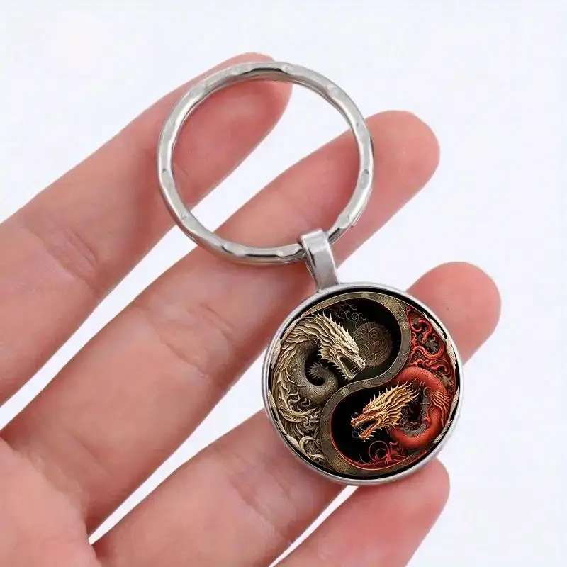 Yin-Yang-Drachen-Schlüsselanhänger, modischer Anhänger aus Legierung, schwarz-weißes Drachen-Design, perfekt für Taschen, Rucksäcke und einzigartige Geschenke – Detail 5