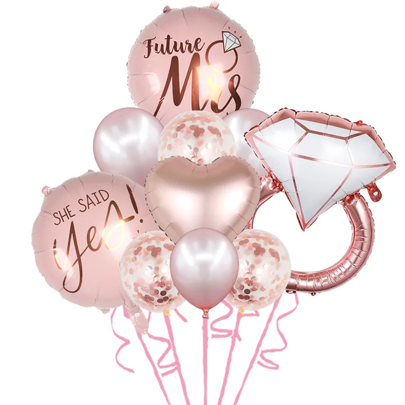 1set Diamond Ring Foil Balloon 22inch Rose Gold Bride to Be Balloon Letter Balloon Bridal Shower Wedding Engagement Decoration