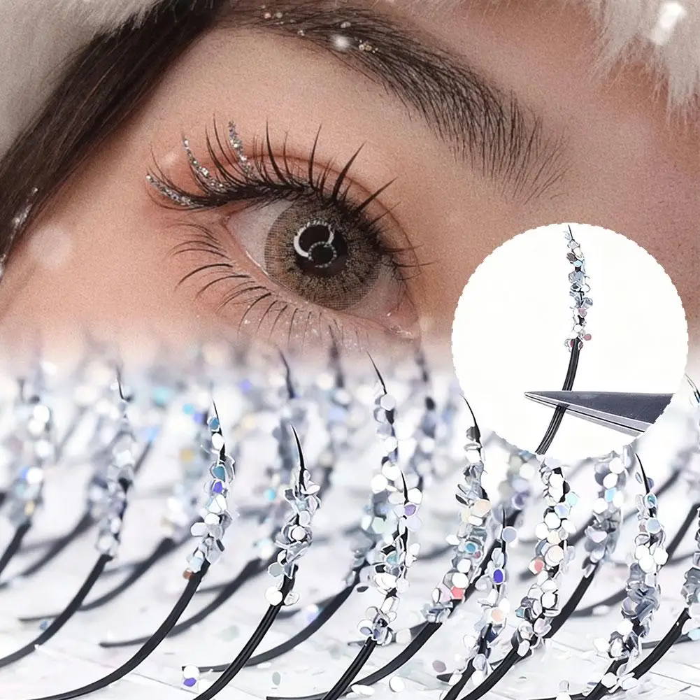 عيد الميلاد تألق الرموش الصناعية مع الماس الهزلي الرموش الفردية الرموش الصناعية ماكياج أداة بريق لامعة DIY رمش #2