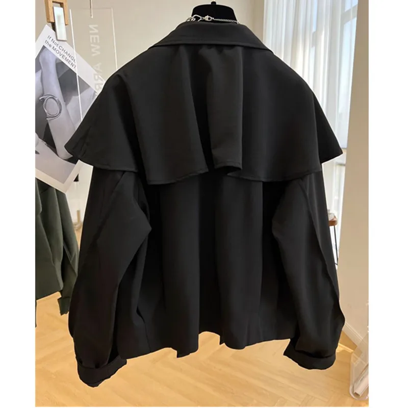 2025 ربيع الخريف جديد الإناث عباءة شال معطف قصير المرأة الكورية عادية فضفاض كم طويل سترة واقية أبلى بلوزات على الموضة W886