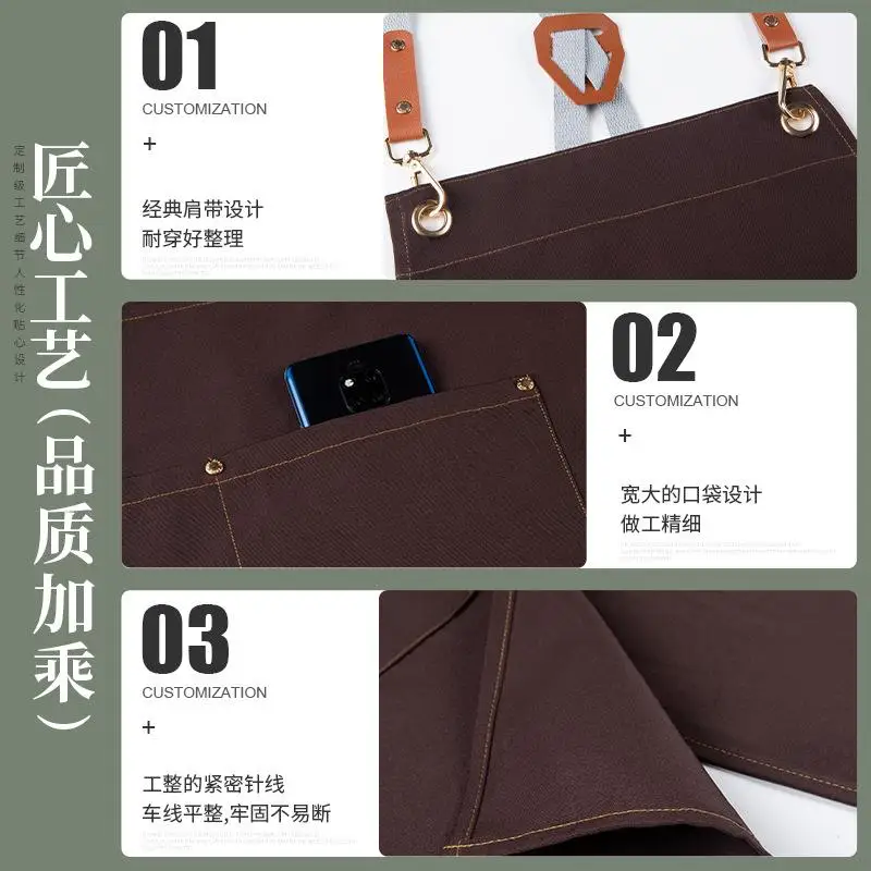 New Slit Apron Customized Logo Catering Coffee Baking Pottery Handmade Painting Workwear Apron For Men And Women Printed Pattern