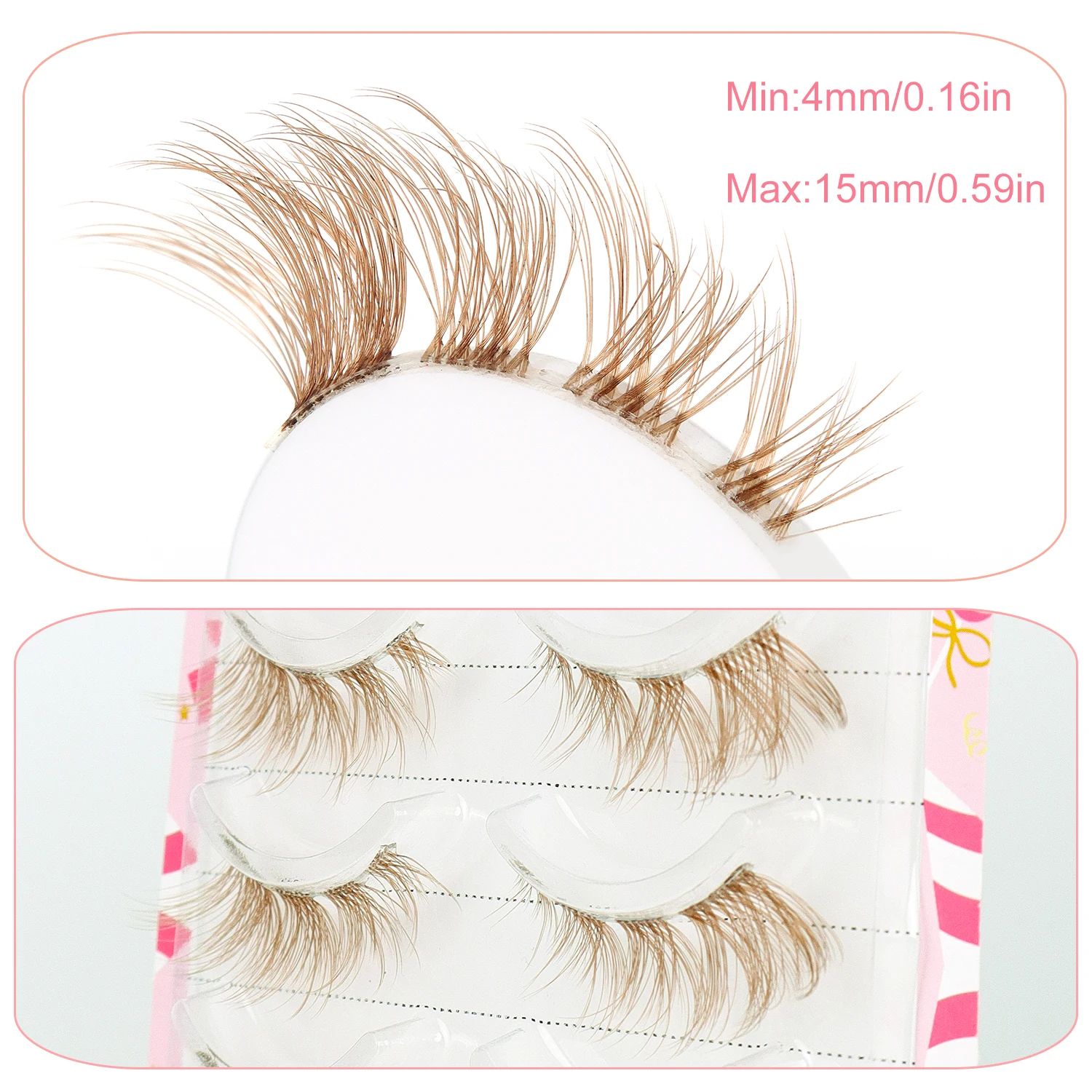 5 paires de faux cils bruns 3D pour les yeux de bande dessinée pour allonger naturellement la queue de faux cils