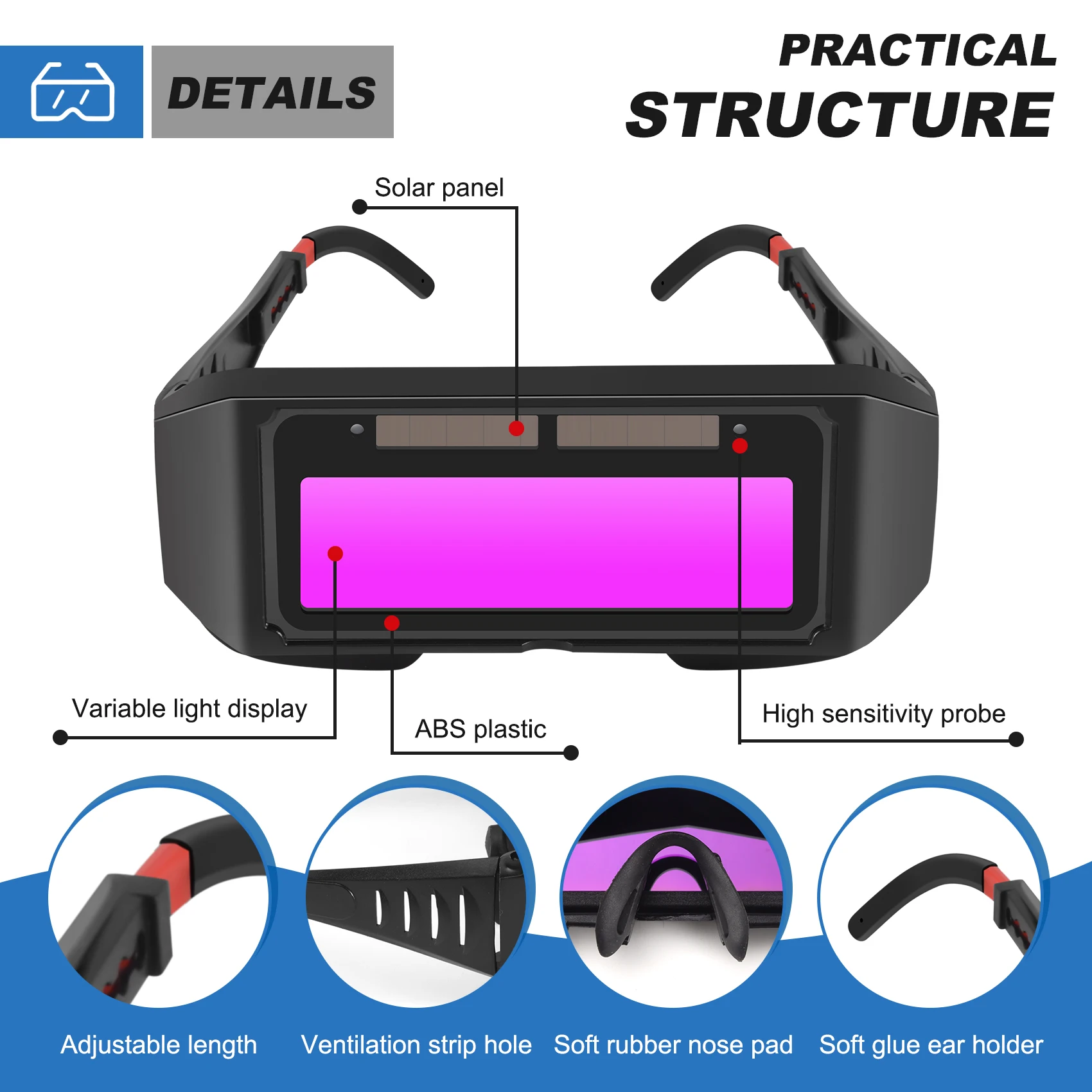 Aug. Automatic Photoelectric Welding Glasses Solar Powered Auto Darkening Welding Mask Helmet Eye Goggle Welding Glass