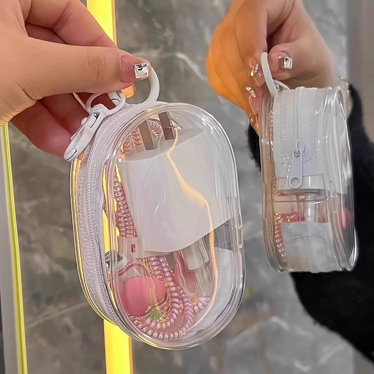 2pcs Multifunctional Clear Data Cable Storage Box Outdoor Travel Headset Storage Bag Data Cable Round Storage Bag image 4