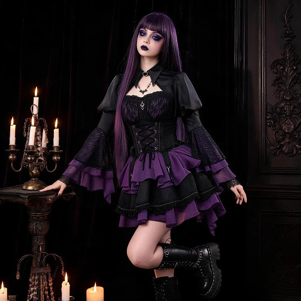 Gothic Punk Vampire Mini Dress Elissabat Cosplay Costume Monster High For Women Halloween Fancy Dress Cos Convention Party