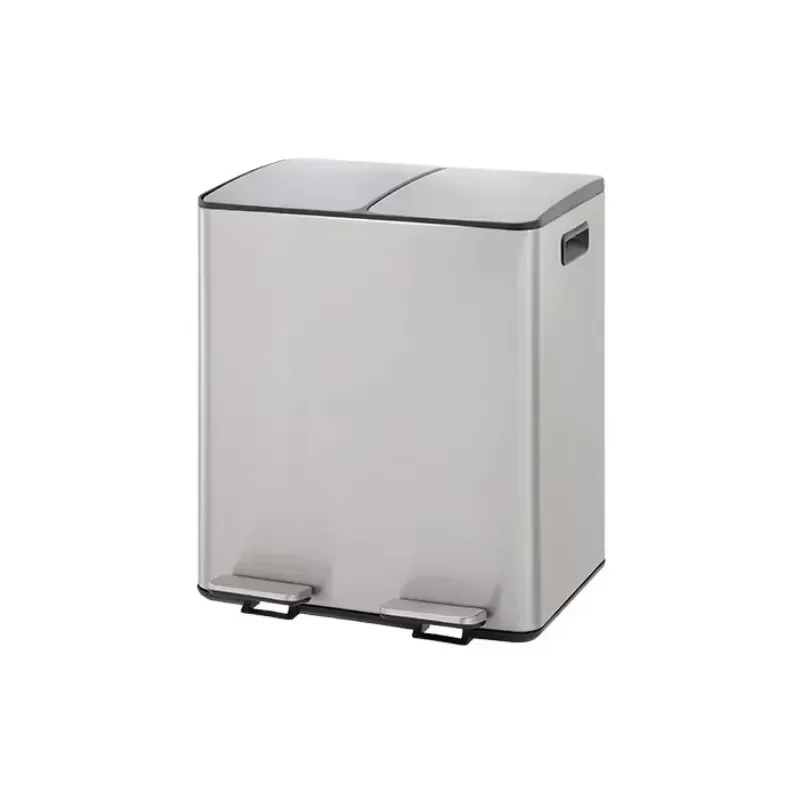 Stainless Steel Double Bin Pedal Trash Can Silent Slow Close Lid Kitchen Waste Sorting Box Indoor Household Apartment Garbage
