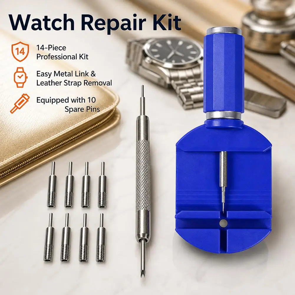 14-Piece Watch Repair Tool Set Professional Strap Fork Remover Steel Watch Chain Adjuster for Changing Watch Straps And Forks