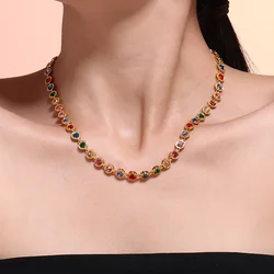 Stainless Steel Necklace Bracelets for Women Tennis Chain Colorful Stones Zircon Inlaid Gold Plated Waterproof Jewelry Gift