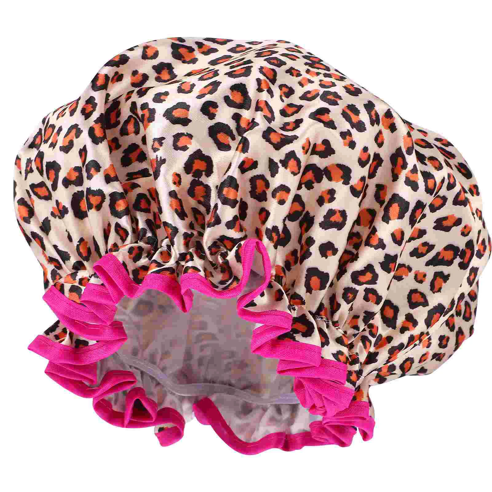 

Shower Cap Reusable Leopard with Satin inside Braids Bath Hat Essential Hair For Adjustable