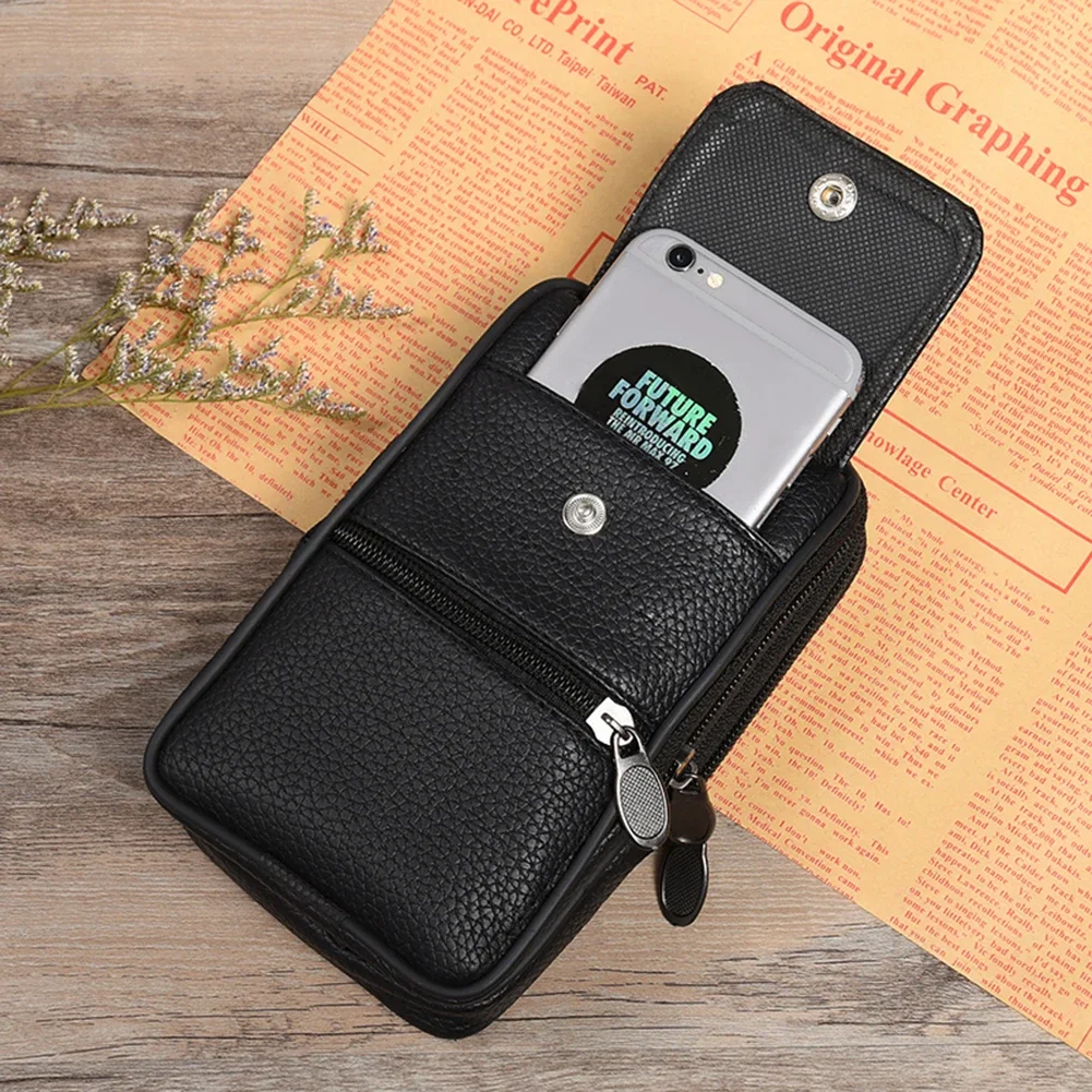 Men Cowhide Leather Fanny Waist Bag Quality Classic Texture Designer Business Male Phone Bags Solid Mobile Phone Belt Bum Pouch