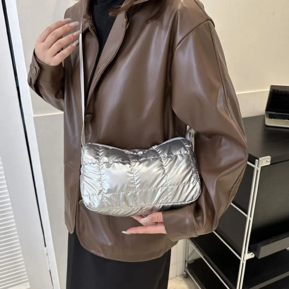 Lattice Space Cotton Crossbody Bag Korean Style Pleated Quilted Shoulder Bag Lightweight Oxford Padded Crossbody Bag Daily