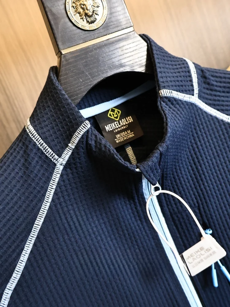 High-End Texture Waffle! Spring Summer Men's Thin Skin-Friendly Elastic Moisture-Wicking Breathable Stand Collar Jacket