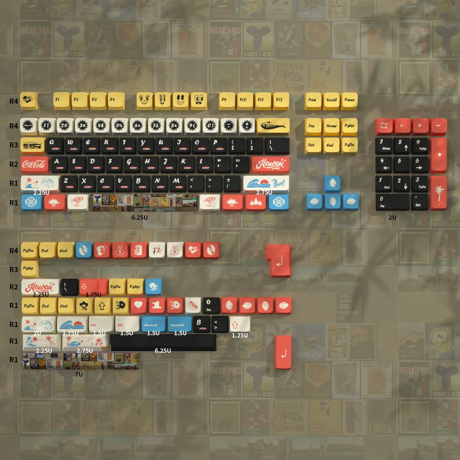 

Retro Poster Mechanical Keyboard Keycaps Personality Full Set 152 Keys PBT Sublimation MDA Height