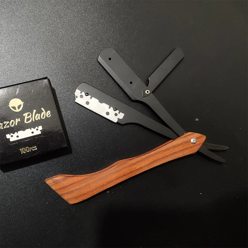 Fryzjer klasyczna maszynka do golenia uchwyt na bezpieczniki mężczyźni drewniana rączka krawędź prosta brzytwa fryzjerska uchwyt składana maszynka do golenia