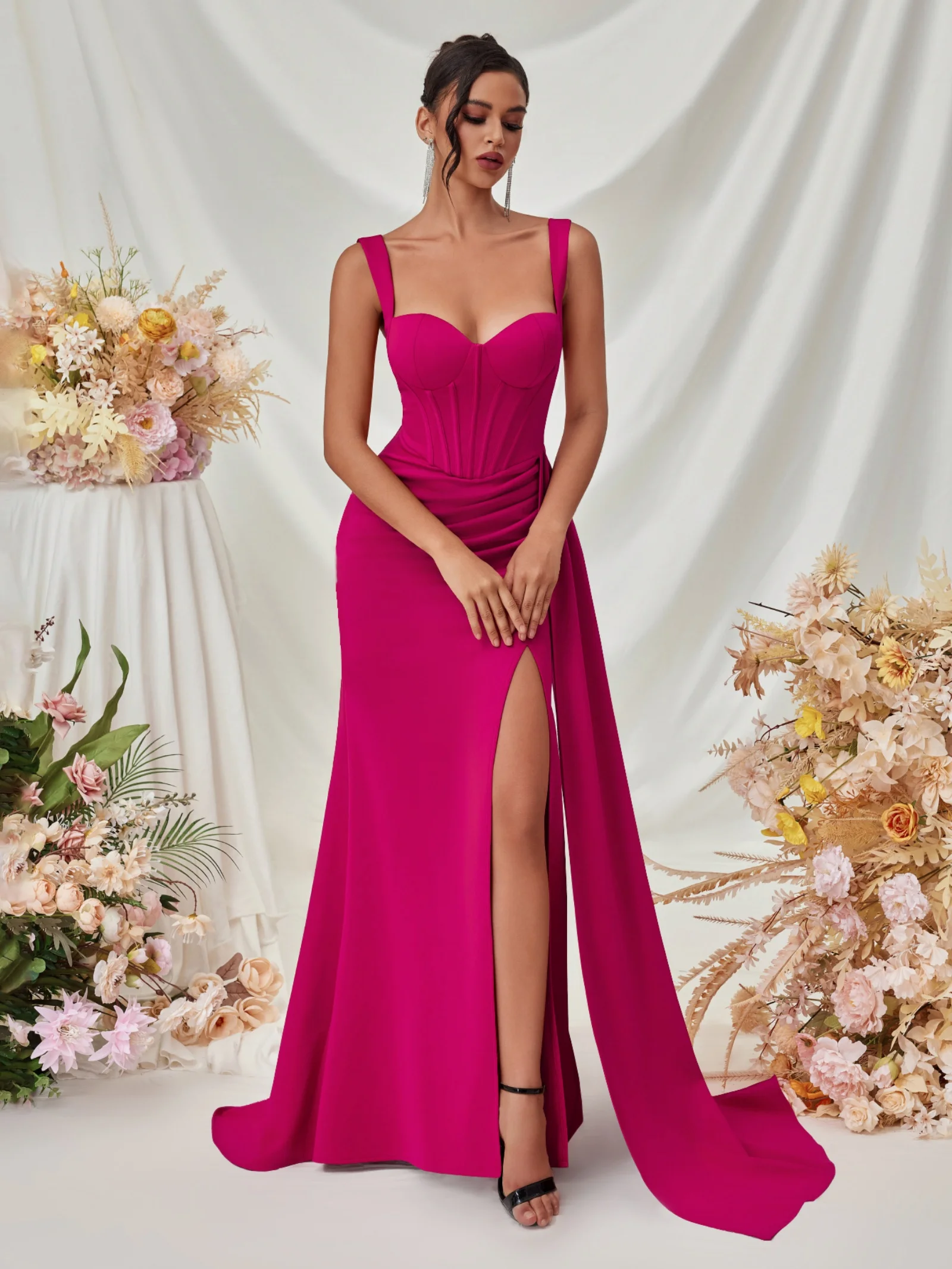 Elegant Maxi ชุดเจ้าสาวงานแต่งงานสําหรับผู้หญิงชุดราตรีชุดราตรีค็อกเทลสปาเก็ตตี้ Sweetheart Elegant Gala เสื้อผ้า