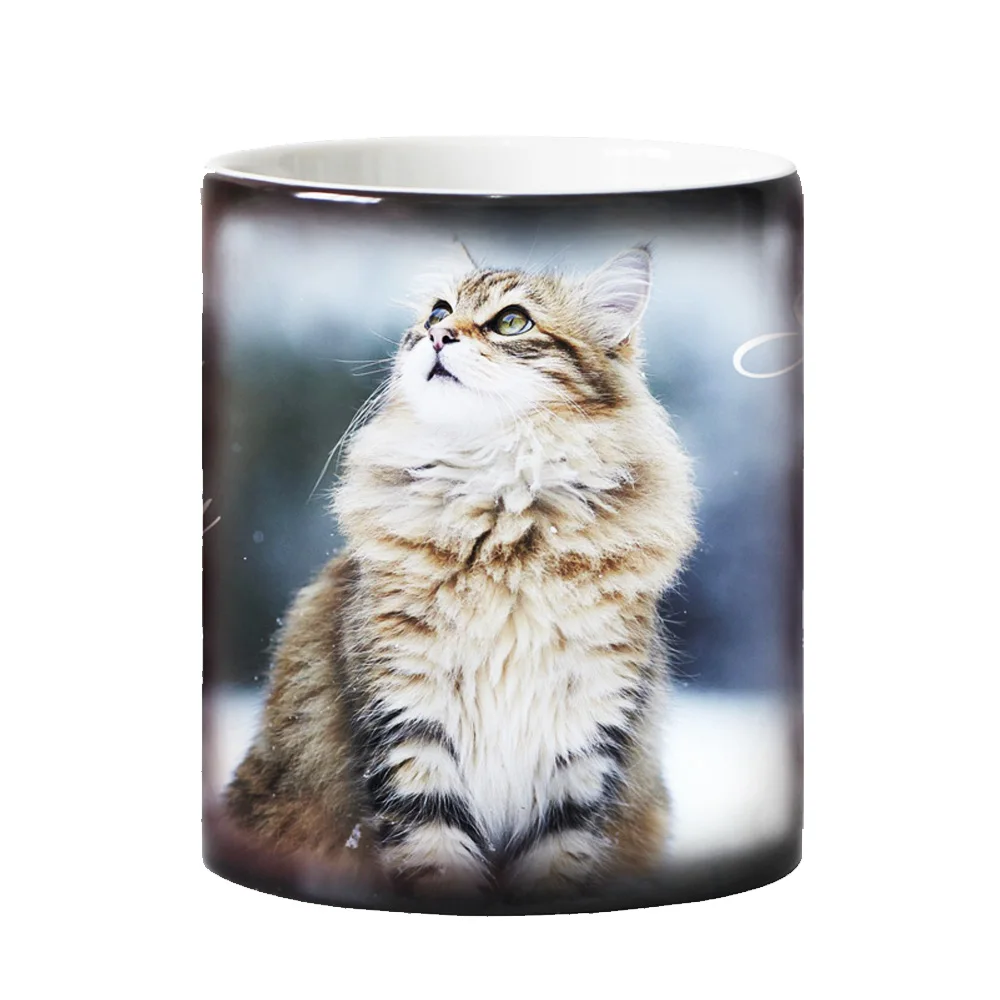 Cat Heat Reveal Coffee Mug, Ceramic Color Changing, Milk Tea Cups, Have a Good Day, Lovely Cat, Surprised Gift for Friends