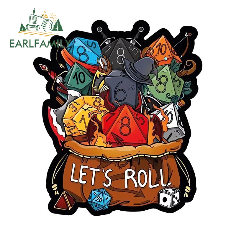 EARLFAMILY 13cm X 12.9cm for Dice Lets Roll Car Stickers Sunscreen Simple Decals Scratch-Proof Waterproof Decor Car Accessories