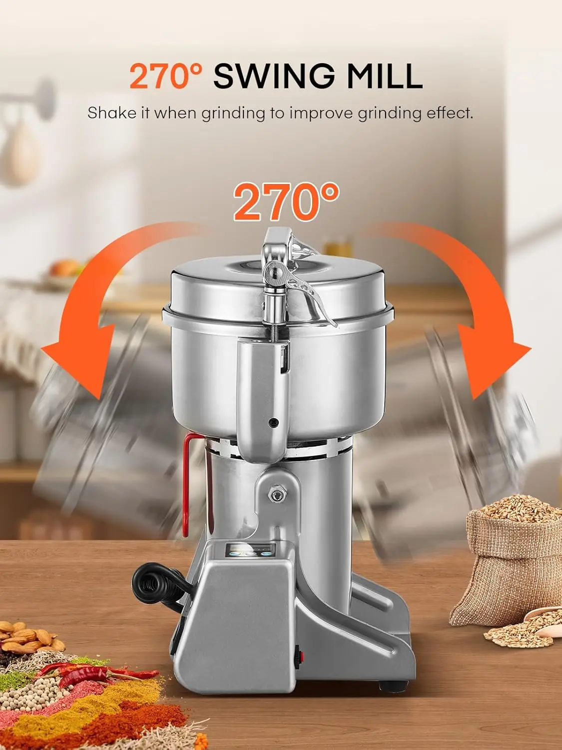 

Электрическая мельница для зерна 750 г, мельница для муки для дома, мельница для трав, коммерческая высокоскоростная электрическая мельница для зерновых кукурузной муки - новинка