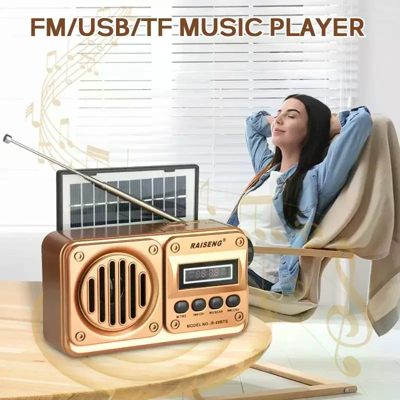 Głośnik Bluetooth 49BTS Bezprzewodowy Odtwarzacz MP3 Radio FM Ładowanie Solarny Radio Awaryjne Pełny Pasma Wysoka Czułość