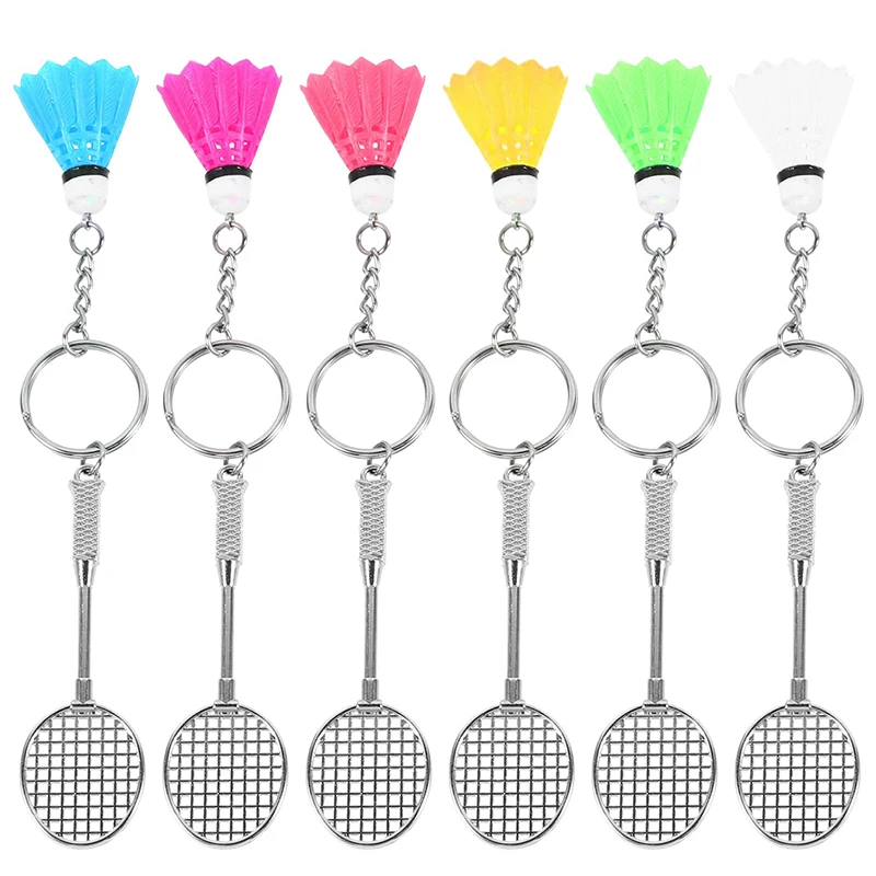 

6Pcs Miniature Badminton Keychains Metal Mini Badminton Racket Keyring Sport Series Key Chain