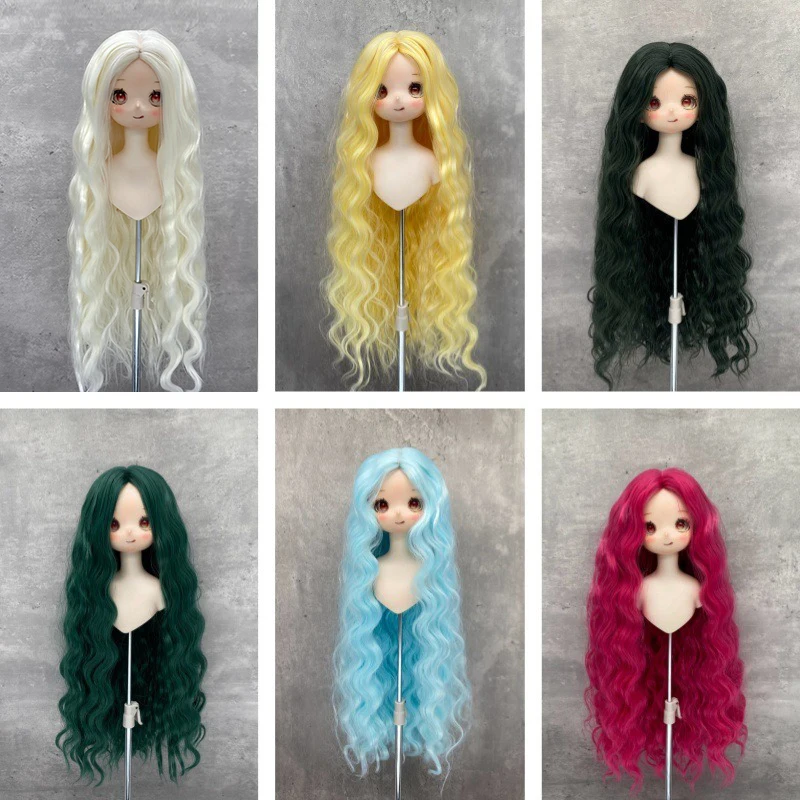 BJD/SD Doll Wig Golden Black Medium Length Curly Hair with Cute Doll Bangs Woolen Hair Doll Wig Cover
