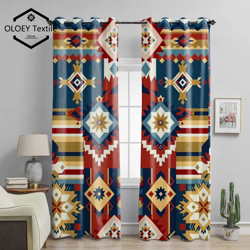 

Bohemian Geometry Curtains - Tribal Mandala Digital Print Blackout Curtains for Bedroom Thermal Drapes Ethnic Chic Decor Custom