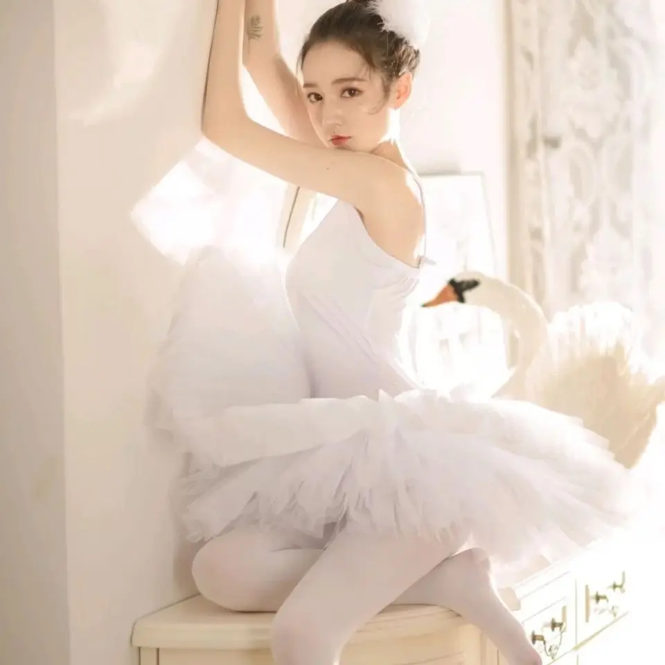 

New Adult Dance Suspender Tutu Swan Lake Performance Suit Adult Suspender Sequins