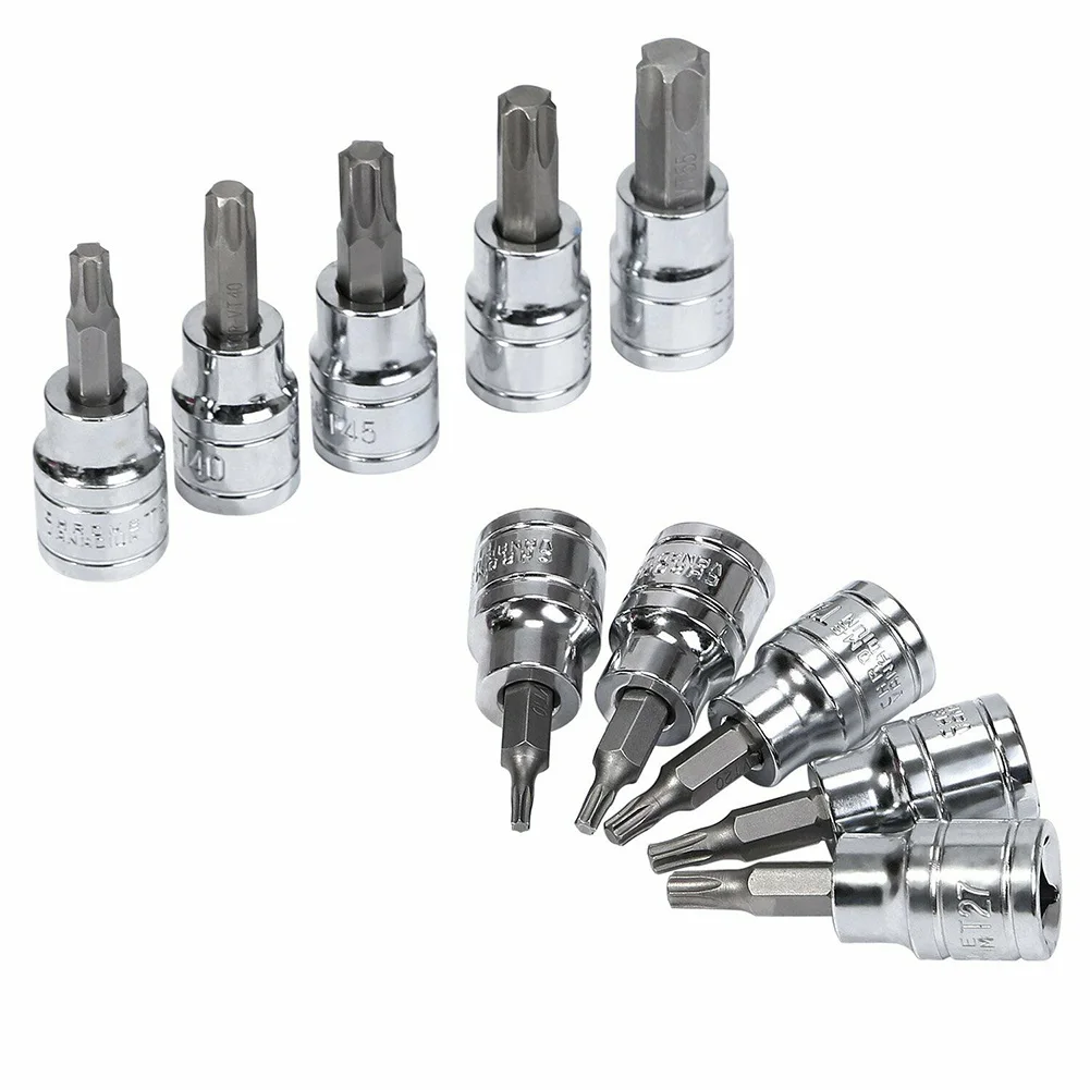 10PCS Bit Socket T10- T55 for torx Star Bit Socket Set 3 8 Drive For any 3 8 drive ratchet or extension Repair tool view 3