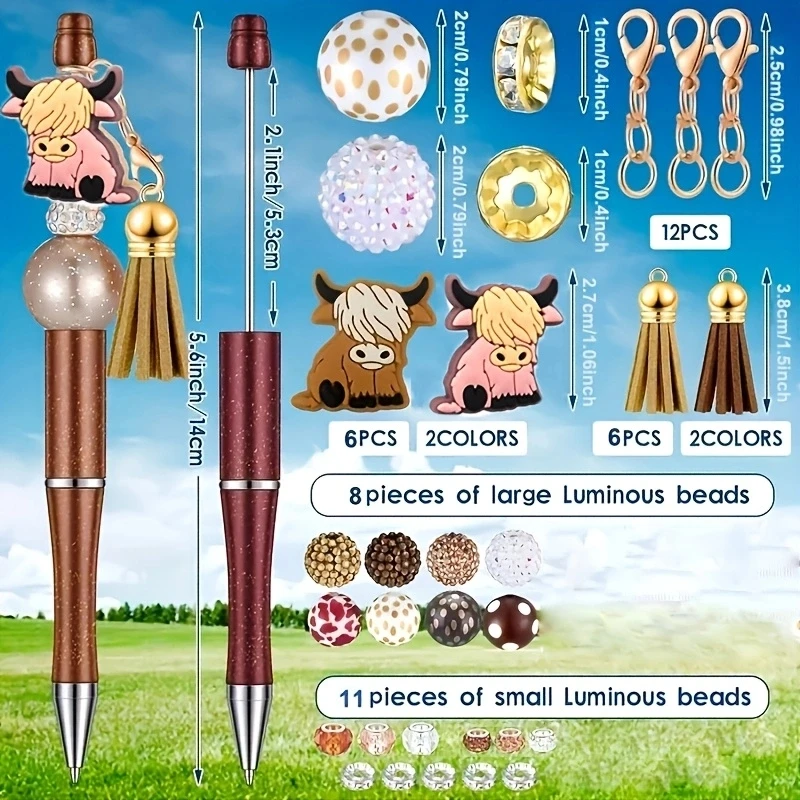 6 set Jewelry Pen and Jewelry Keychain Strip with Colorful Beads Mixed DIY Maker Kit for Pen Keychain Pendant