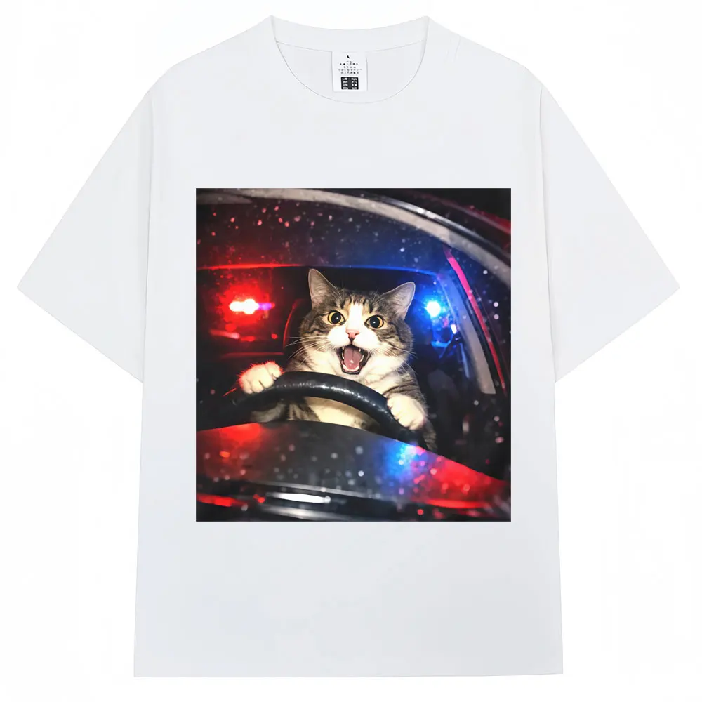 Funny Driving Car Cat Meme Graphic T Shirts Women Humior Cat Lover Short Sleeve Casual Personality T-shirt