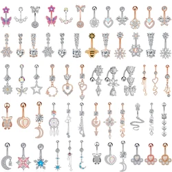 Mixed-Style Belly Piercing Sets 14G Dragonfly Butterfly Heart Flower Curved Navel Rings Stainless Steel Belly Piercing Jewelry