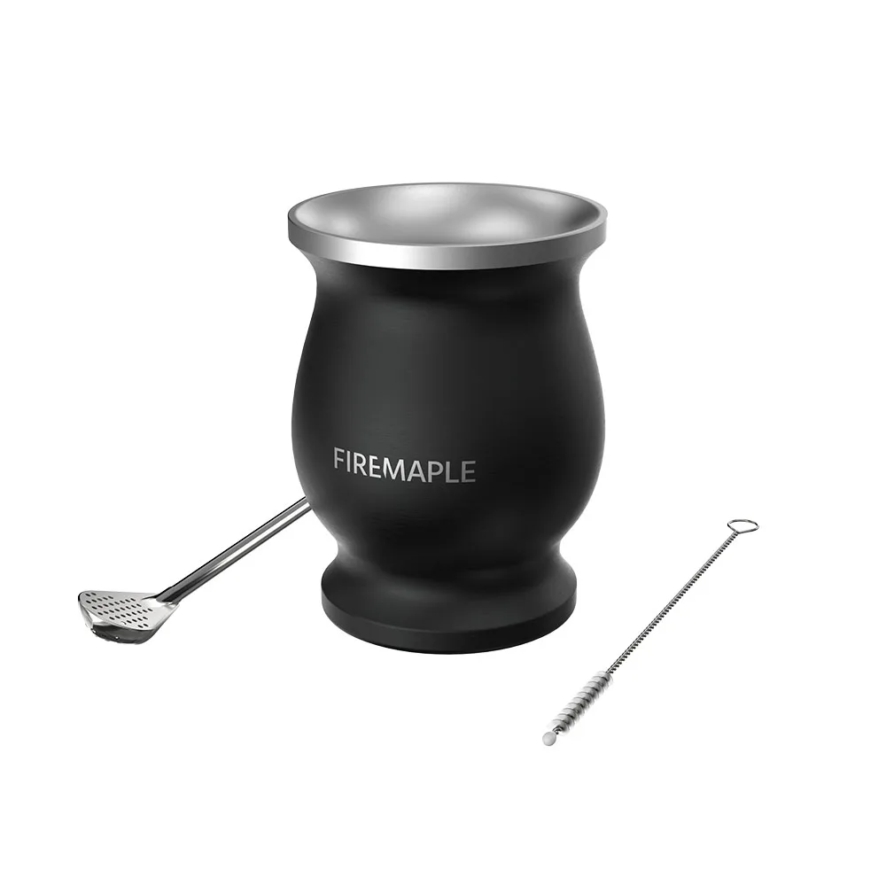 Vuur-Esdoorn 200Ml Orka Yerba Mate Cup 304 Roestvrijstalen Draagbare Yerba Mate Kalebas Set Met Bombilla En Reinigingsborstel
