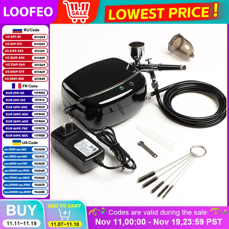 Airbrush Compressor Kit Air Pump for Model Painting Nail Art Furniture Multi-Function Model Spray Gun Set with 0.3mm Nozzle