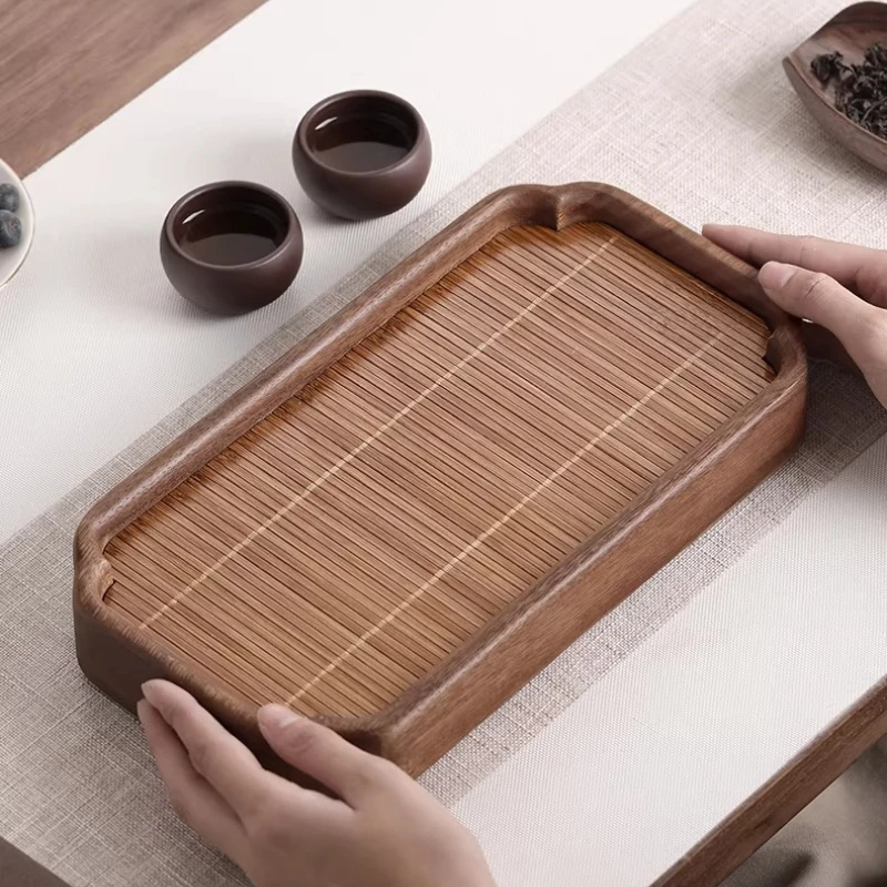 Small Walnut Wood Tea Tray Luxury Drainage Rectangular Tea Tray Serving Shapes Home bandeija imperial antiga Rectangular Tray