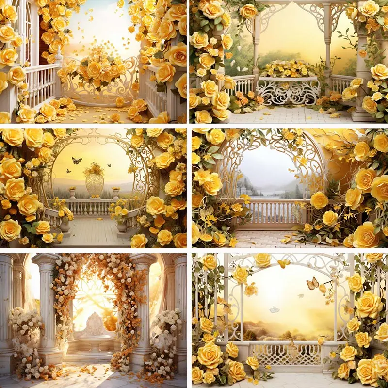 Yellow Rose Backdrops Kids Children Adult Wedding Romantic Princess Girls Photography Cake Smash Background Photo Shoot Studio