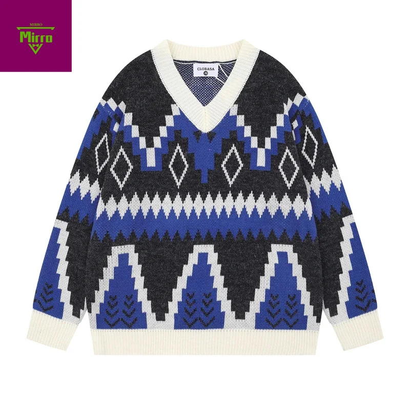 

Осенне-зимний корейский свитер с круглым вырезом и принтом, вязаные пуловеры унисекс, мешковатые повседневные трикотажные изделия с заниженными плечами