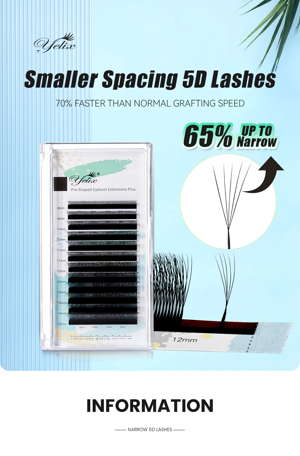 Yelix Schmale 5D-Wimpern, Ultra-Dicht, Kleinerer Abstand, Vorgefertigte Volumenfächer, Wimpernverlängerungs-Trays, Großhandel für Salonzubehör, Großmengenvertrieb – Detail 2