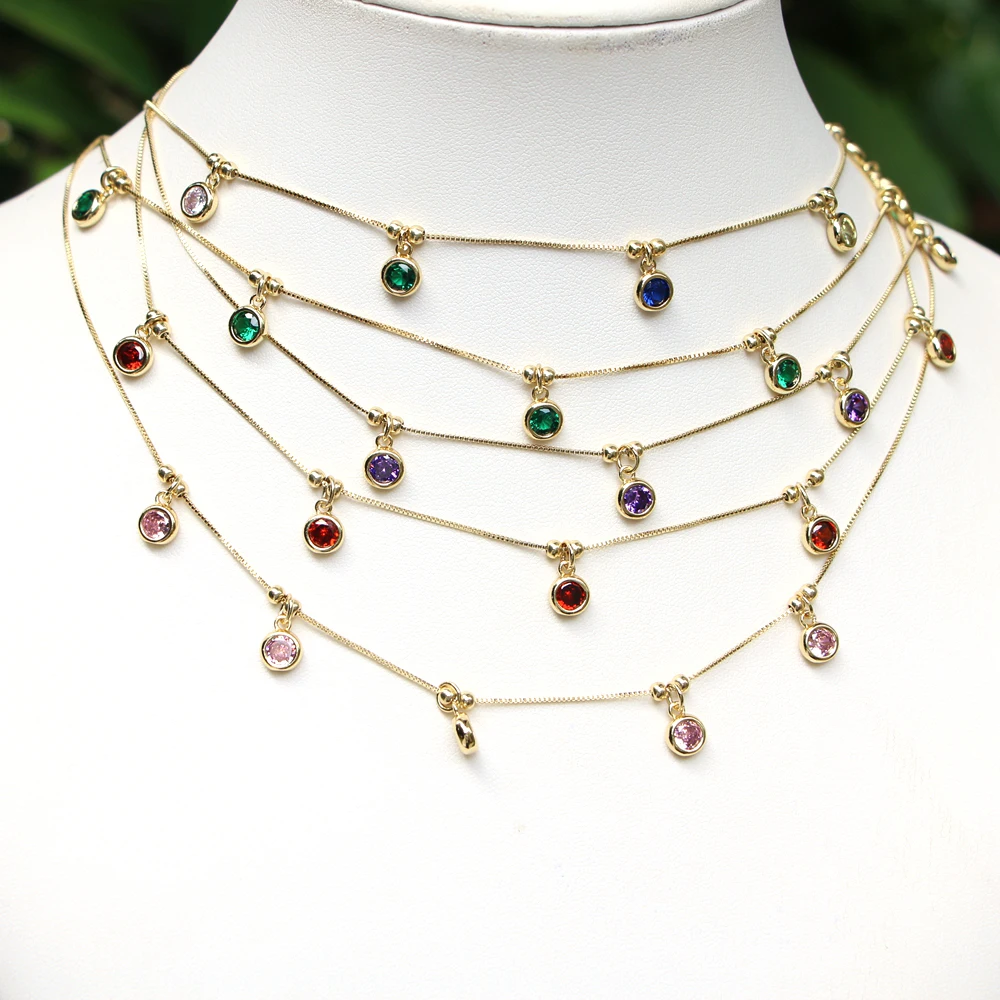 

5PCS, 2022 New Charm Drop Women Choker Necklace Geometric Round Dots Colorful CZ Zircon Fashion Jewelry