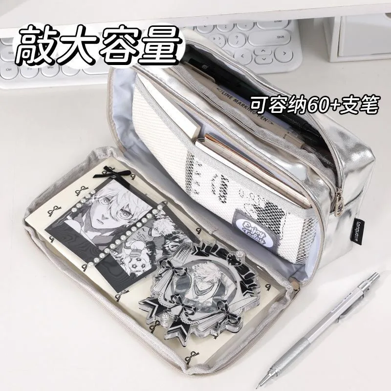 Silver F Pencil Case PU Transparent Layer Itabag Japan Interlayer Dirt Resistant Waterproof Multifunctional Large Capacity Box