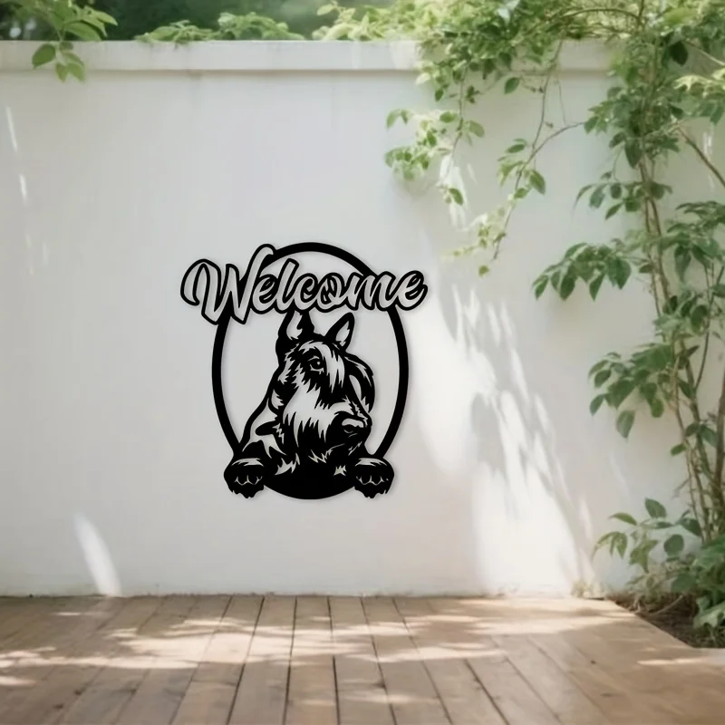 CIFBUY Scottish Terrier Metal Wall Art Welcome Sign Black Dog Decor Farmhouse Porch Entry Indoor Outdoor Pet Lover Gift Durable
